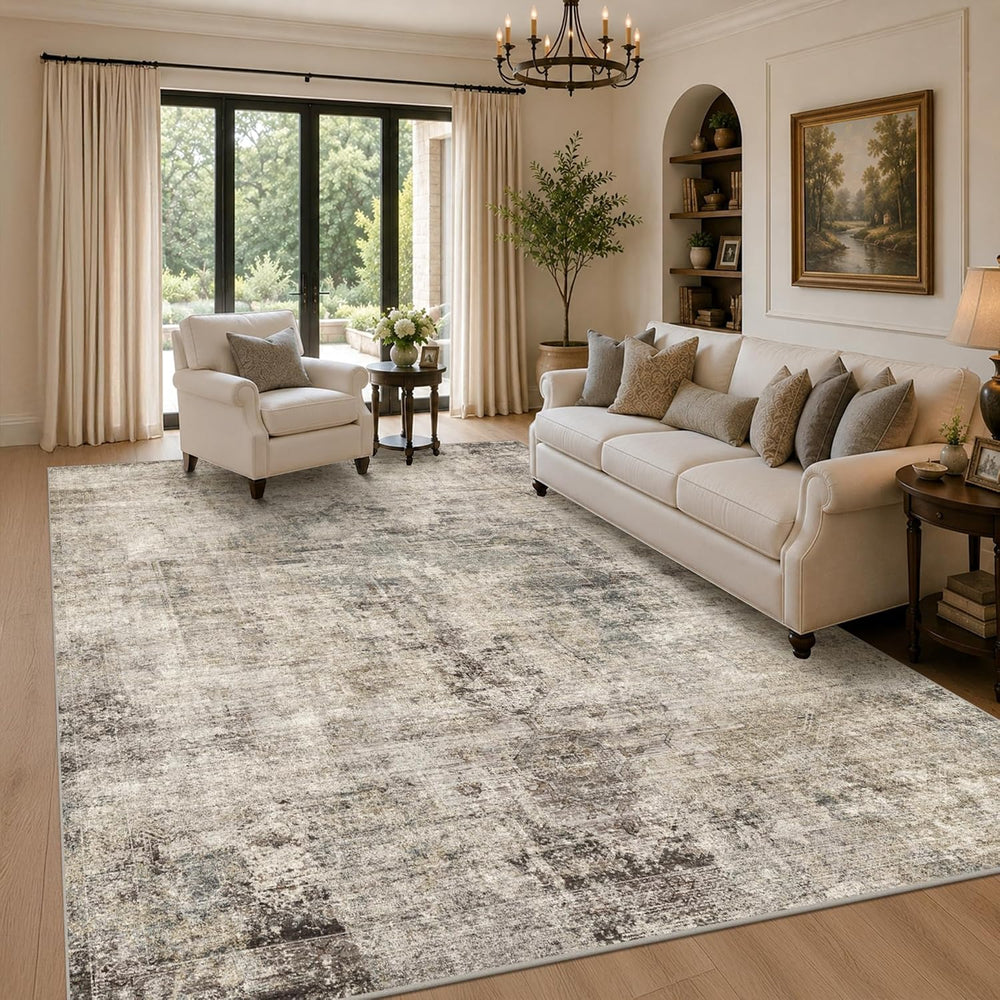 6x9 Neutral Taupe Brown Vintage Rug for Living Room, Bedroom Under Bed, Dinin...