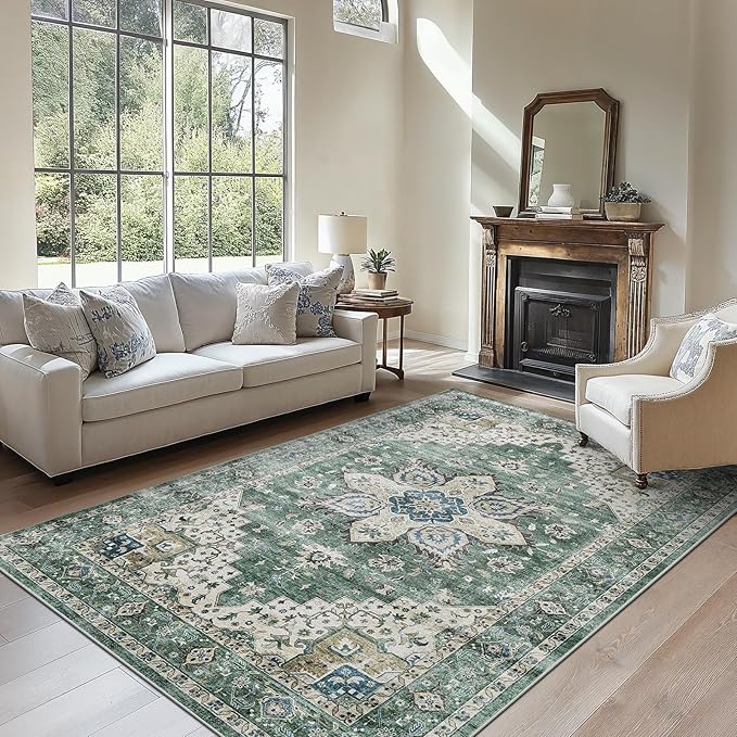AMADA HOMEFURNISHING 6x9 Area Rug, Washable Low-Profile Large Area Rug by AMADAHOMEFURNISHING