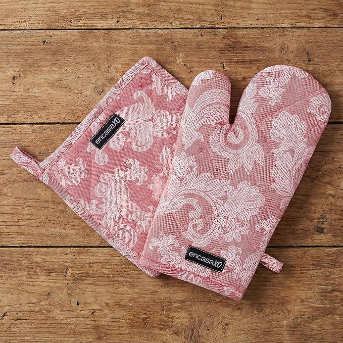 Encasa XO Heat Resistant 100% Cotton Oven Glove & Potholder Set by EncasaXO