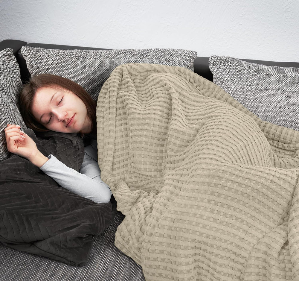 Utopia Bedding 100% Cotton Waffle Blanket Full Size Khaki, 90x84 Inch
