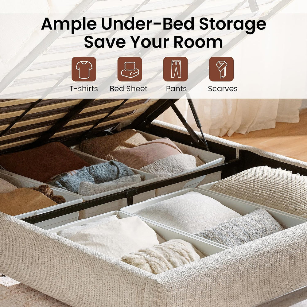 ModernMate Full Lift Up Storage Bed Frame with Adjustable Headboard, Beige