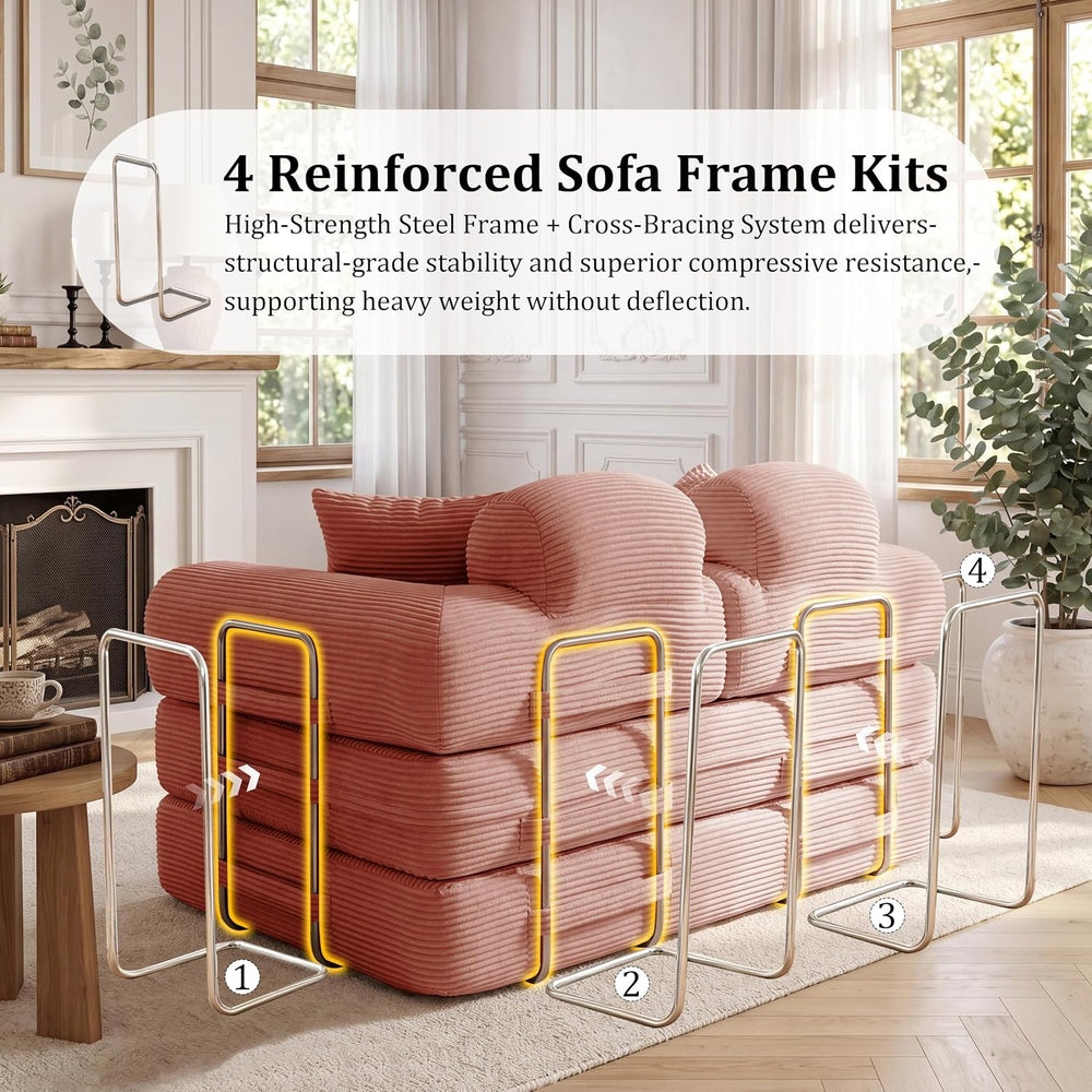 Convertible Sofa Couch Bed, 53.14"Folding Corduroy Floor Compression Lov...