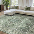 Area Rugs 8'x10' Washable Non-Slip, Floral Vintage Distress Print Pattern by RELEANY