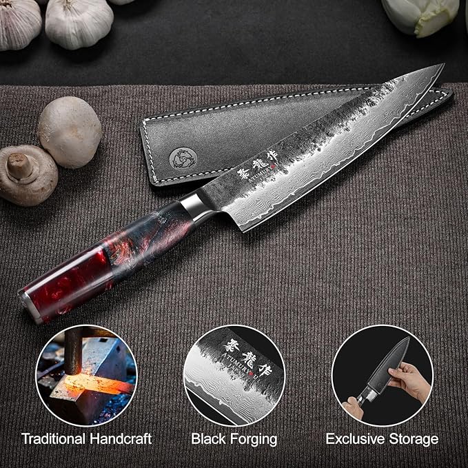 Japanese Chef Knife, 8 Inch VG10 Damascus Kitchen Knife, Professional Black - Image 5