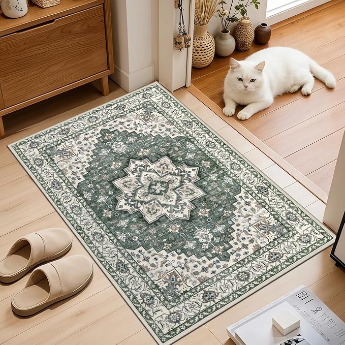 2x3 Area Rugs Living Room Rug: Washable Vintage Boho Medallion Rug No Slip - Image 2