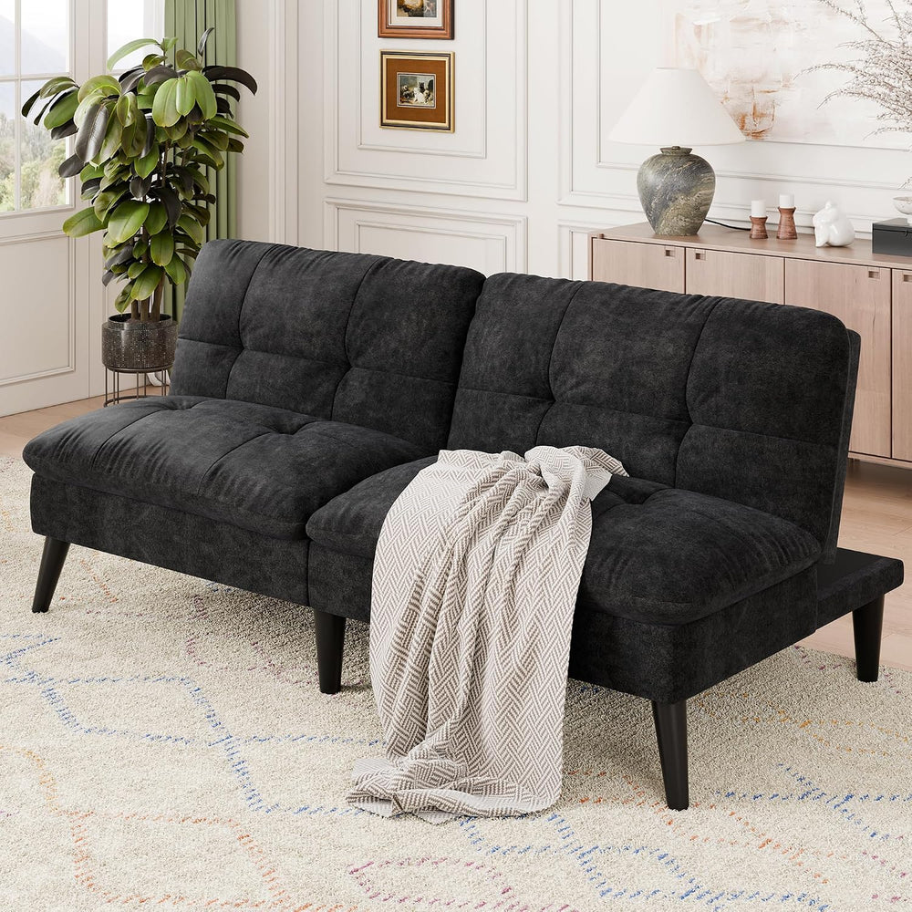 Vongrasig Small Futon Sofa Bed Velvet Futon Couch with Adjustable Backrest, C...
