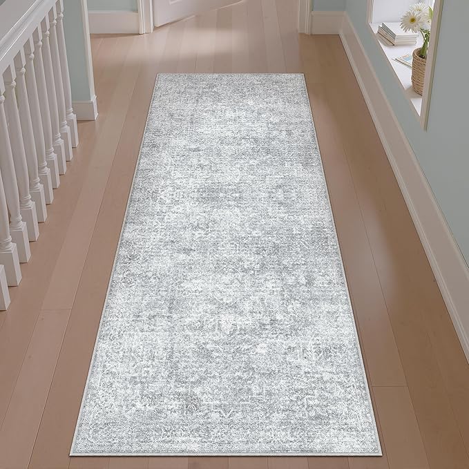 2x6 Runner Rug Washable Vintage Indoor Hallway Carpet Non Slip Grey Bedroom Low - Image 5