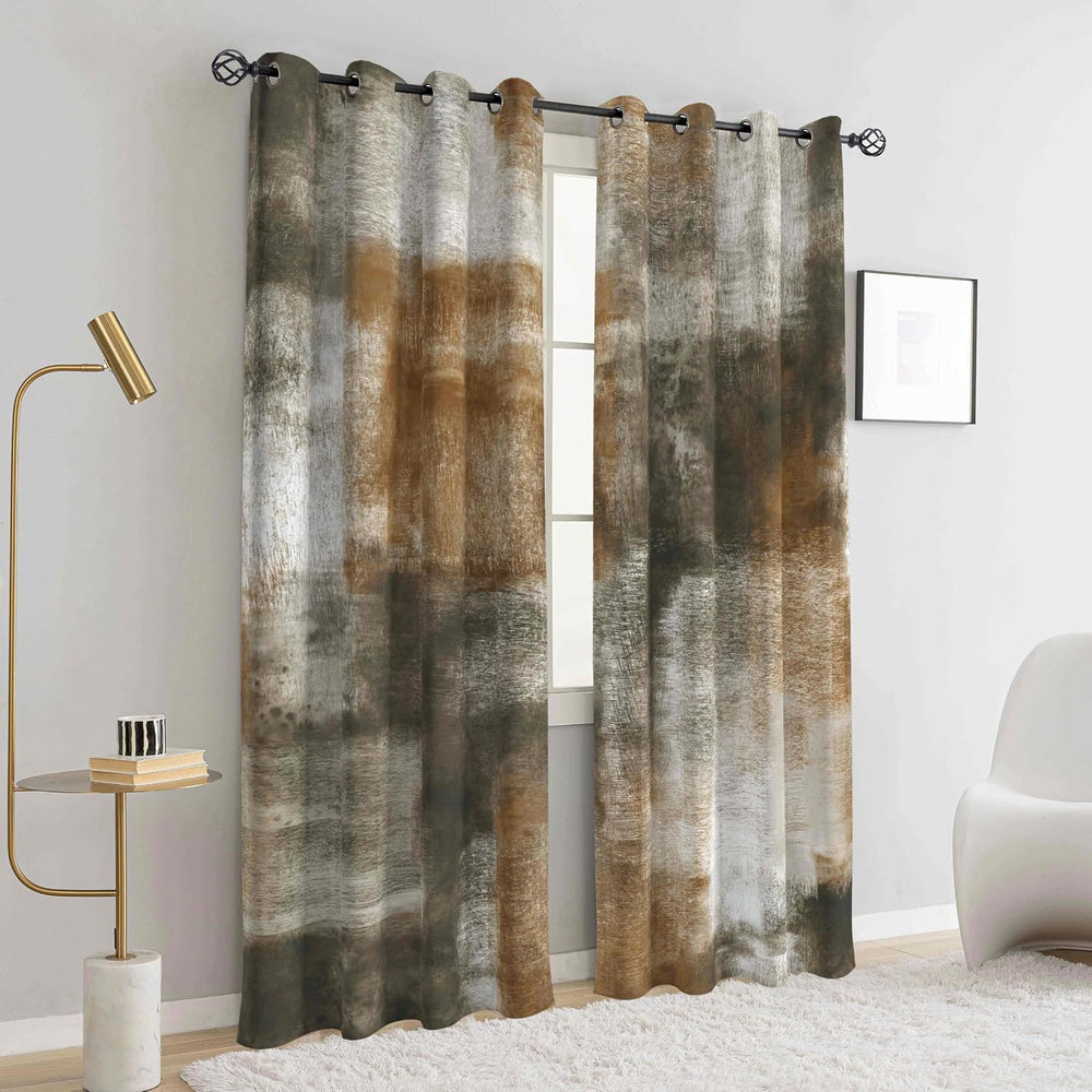 Tan Abstract Curtains for Living Room Bedroom, 52W x 84L, 2 Panels