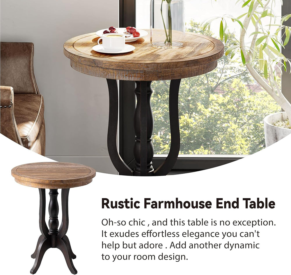 Rustic Accent End Table, Farmhouse Side Table with Natural Top for Family, Di...