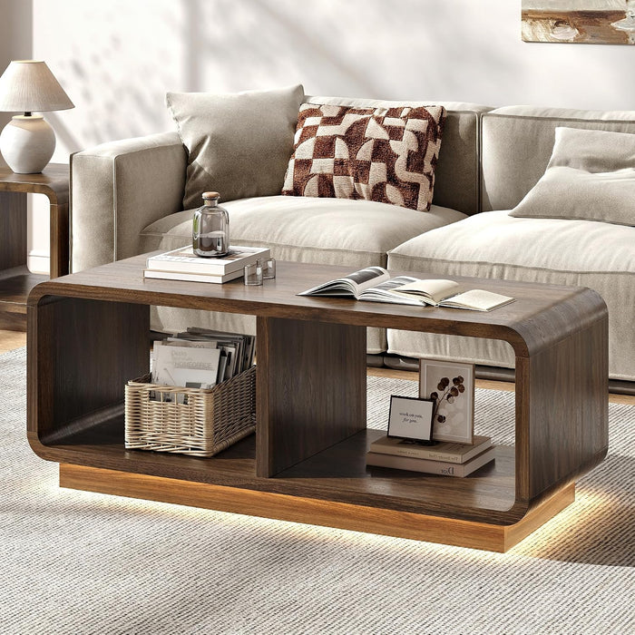 48" Modern Coffee Table with Storage Shelf, Living Room, Walnut