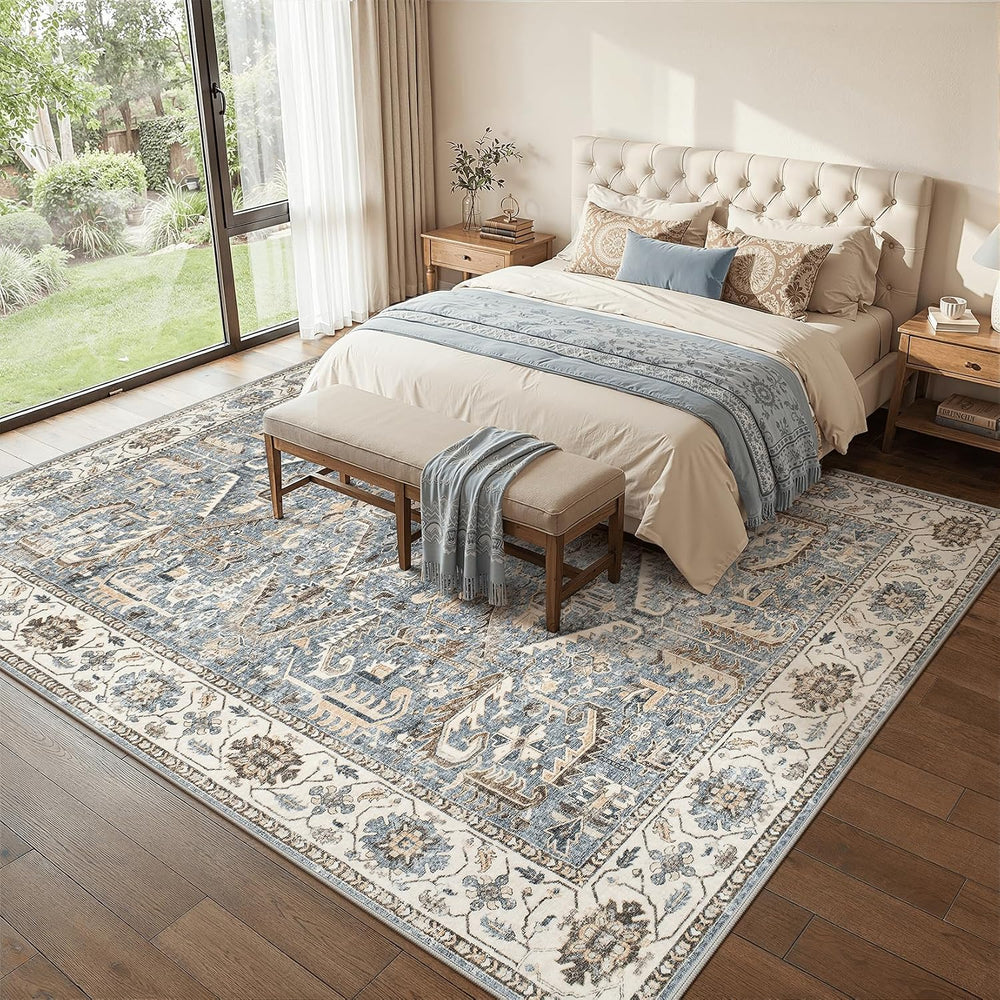 9x12 Area Rugs for Living Room Large Washable Rug Vintage Blue