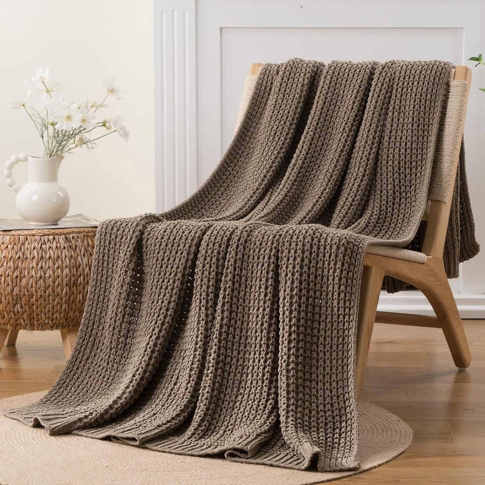 Knitted Waffle Throw Blanket , Camel Tan Throw Blanket for Couch 50"x60&...