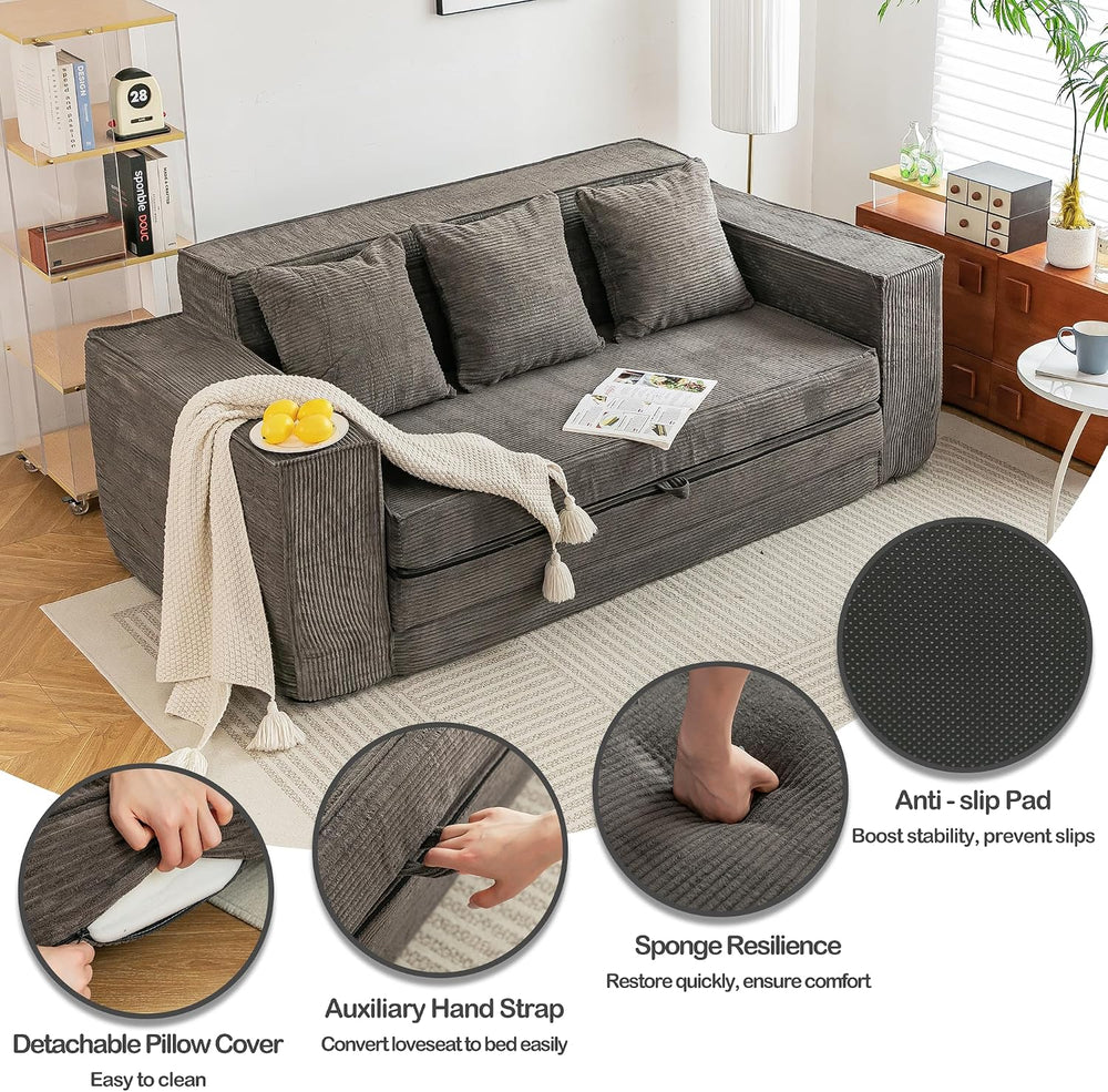 76" Convertible Futon Sofa Bed, Boneless Couch for Living Room, Grey