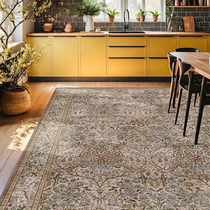 Hazo Haus Vintage Moss Green Living Room Rug, 7x10 Washable Large Area Rugs - Image 3