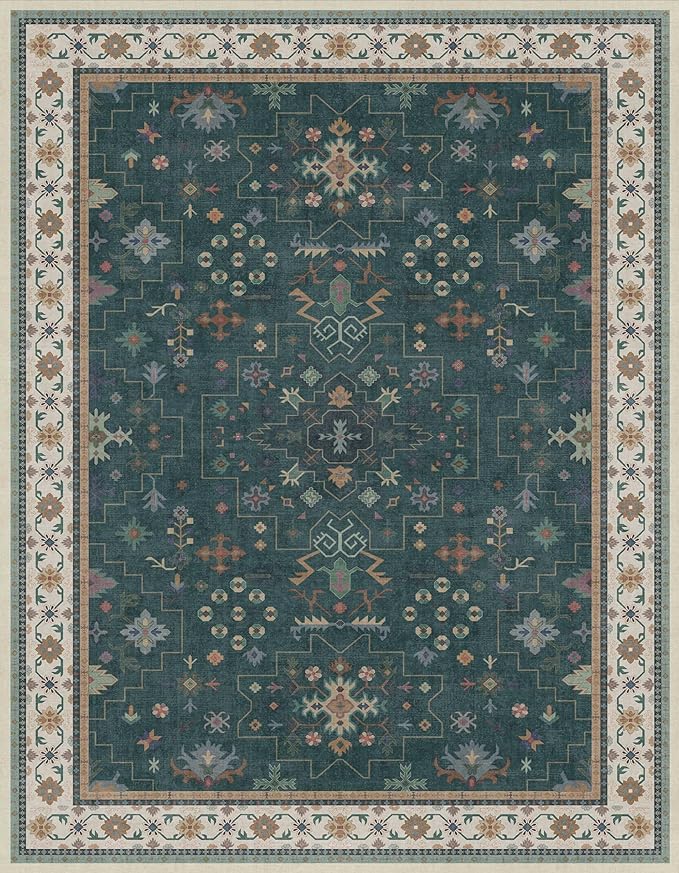 Hazo Haus Vintage Dark Green 7x9 Dining Room Rugs - Image 2