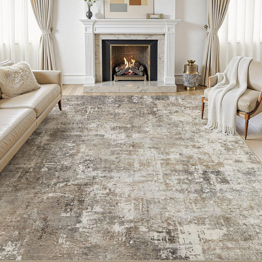 8x10 Area Rugs Living Room: Abstract Washable Rug Brown Grey