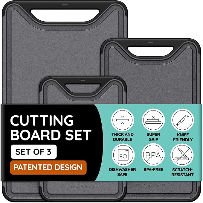 Cutting Boards for Kitchen, Plastic Cutting Board Set of 3, Dishwasher Safe by JulyHome