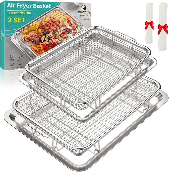 Air Fryer Basket, OPENICE 2 Set Air Fryer Pan and Crisper Tray by OPENICE