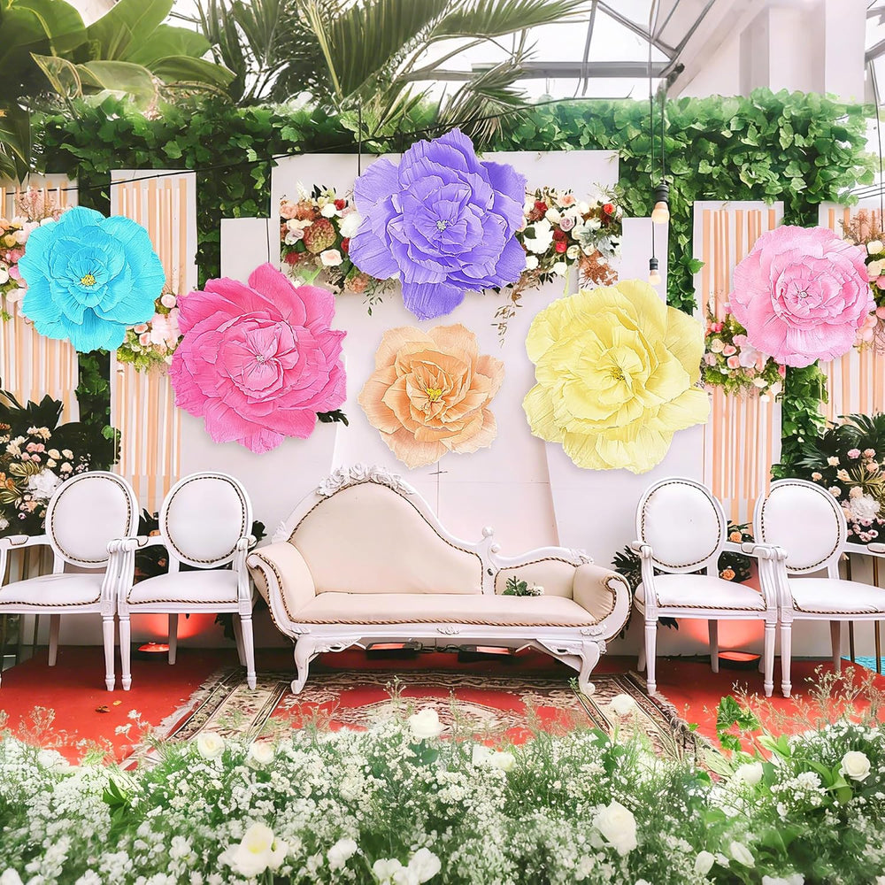 Aneco 6 Pieces Large Paper Artificial Flowers 3D Crepe Tissue Flower Wall Dec...