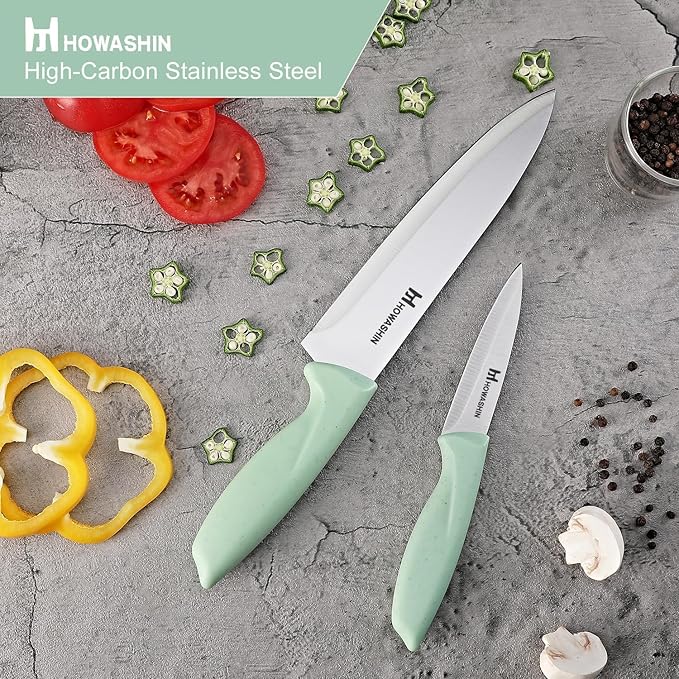 Green Knife Set, High Carbon German Stainless Steel Knife Block Set, Hand wash