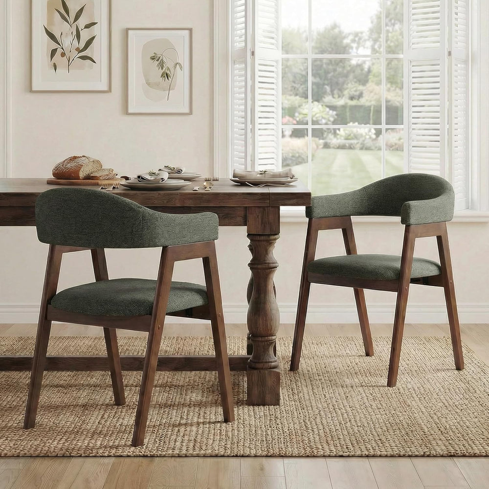 VKNOW Wooden Barrel Dining Chairs Set of 2 with Arms and Curved Back, Green