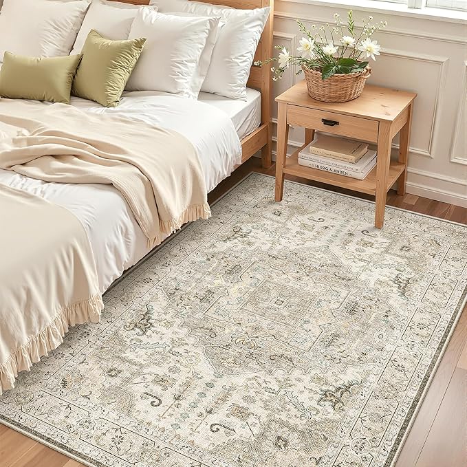 Madane Area Rug 4x6 Washable Rugs: Vintage Living Room Rug Soft Low Pile Non by Madane