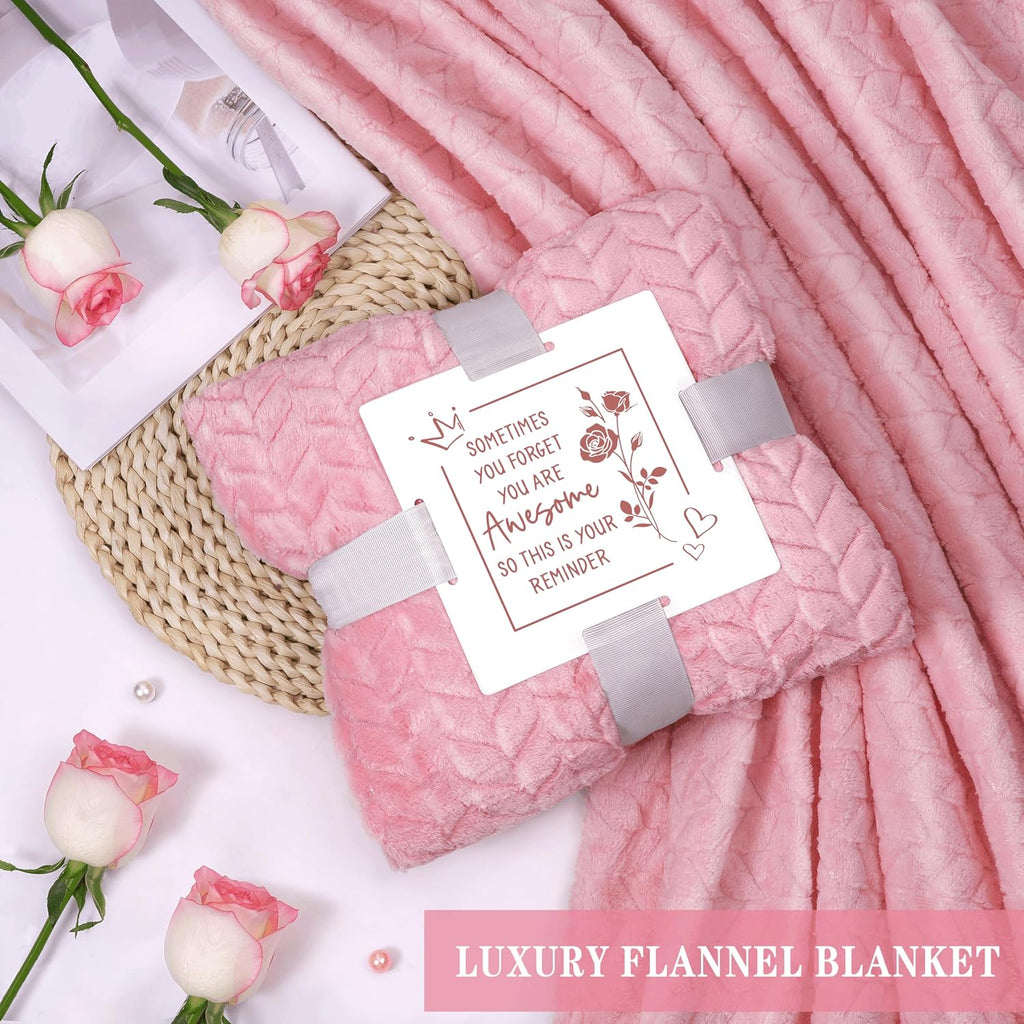 Birthday Gifts for Women Self Care Get Well Soon Gifts, Rose Relaxing Spa Gift Basket - Happy Birthday Set w/ Luxury Flannel Blanket & 40 oz Tumbler, Christmas Gift for Mom Her Wife Sister Friend