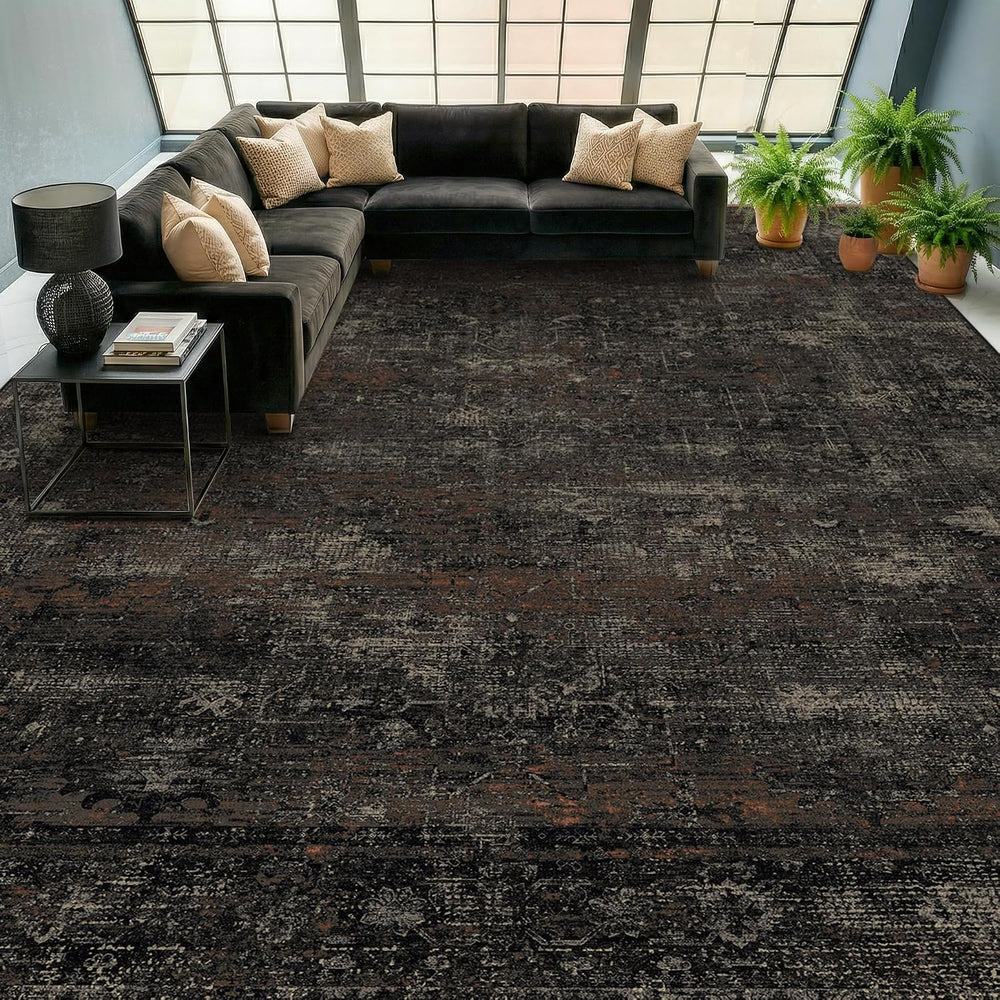 TALANOVA Modern Farmhouse Black Washable 9x12 Area Rug for Living Room & ...
