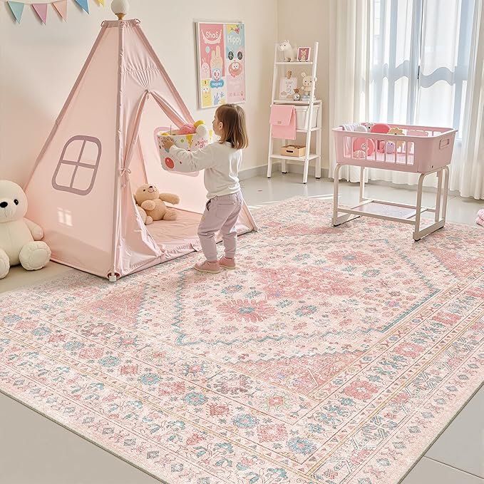 zesthome 7x9 Washable Rugs for Baby Girl, Super Soft Pink Rugs for Nursery Room by Zesthome