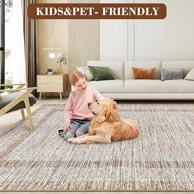 GarveeHome 8x10 Large Washable Area Rug Modern Bordered Rug Distressed - Image 5