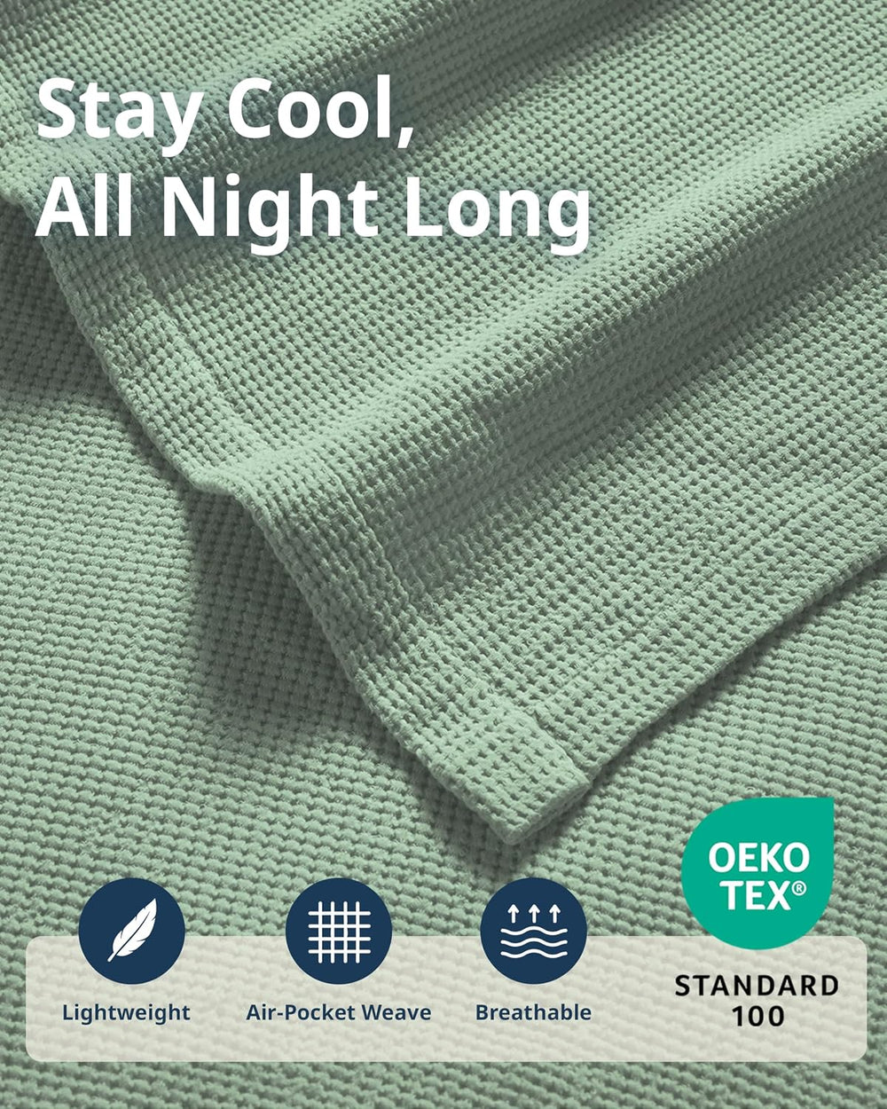 LANE LINEN Queen Blanket, 100% Cotton 300 GSM Lightweight - Sage Green