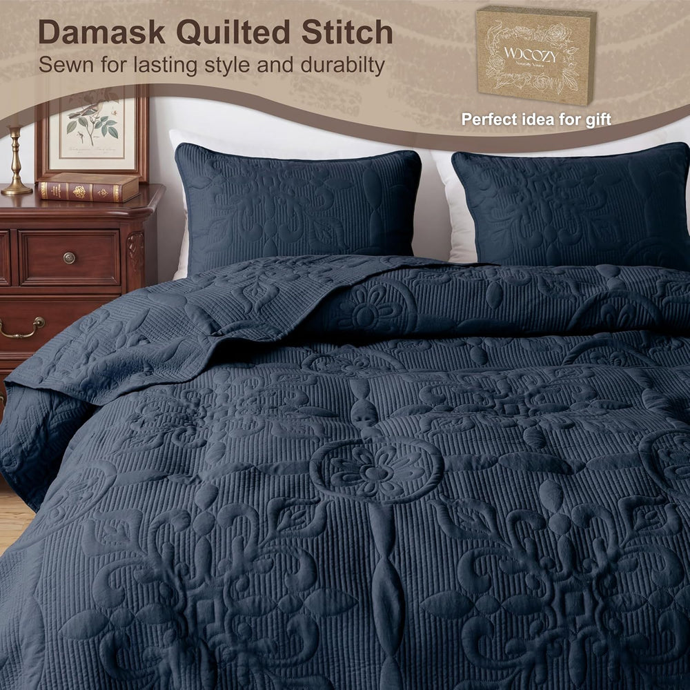 B2EVER Boho Quilt California King Size Bedding Set with Pillow Shams, Navy Bl...