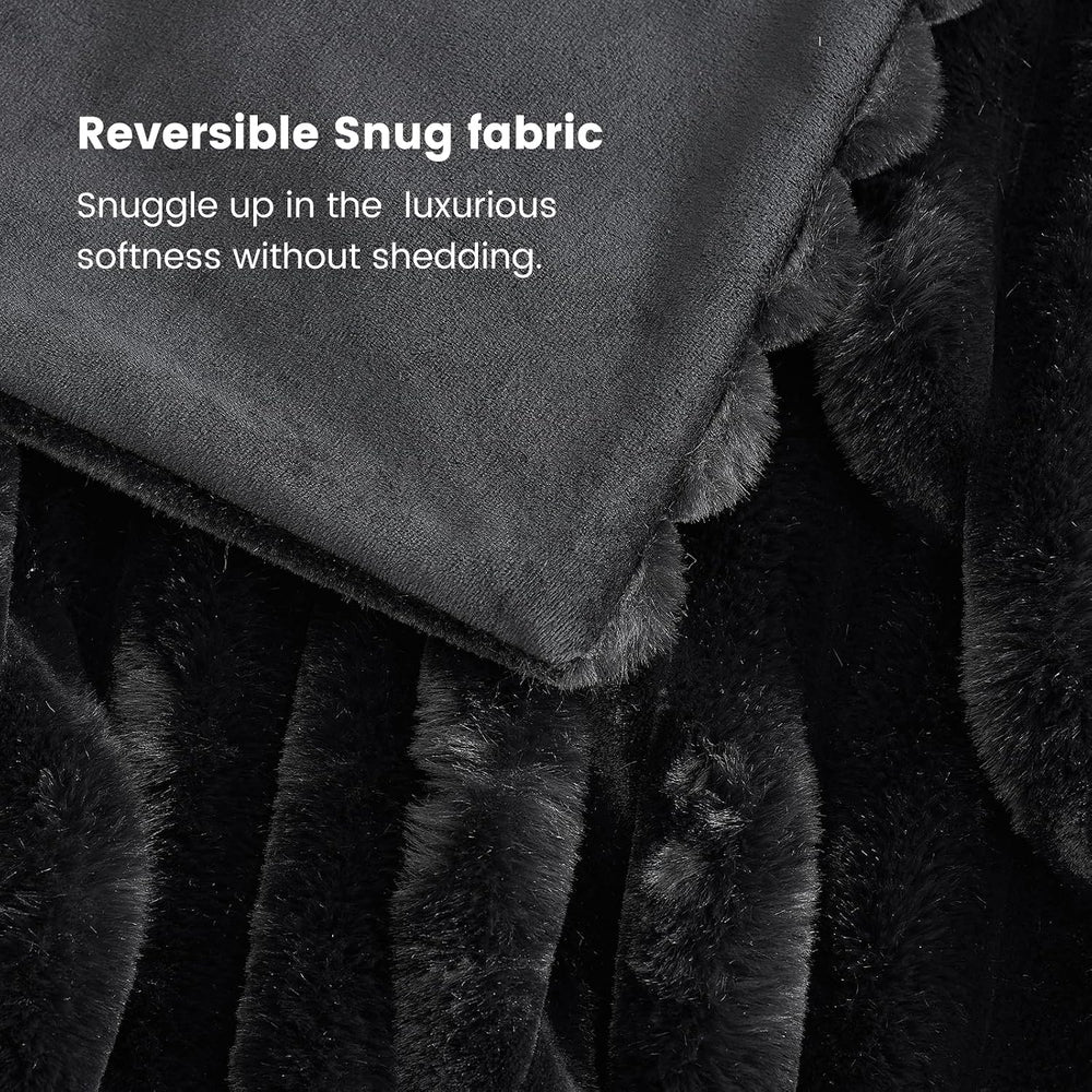 Cozy Bliss Faux Fur Throw Blanket for Couch, Cozy Warm Plush Striped Blanket ...