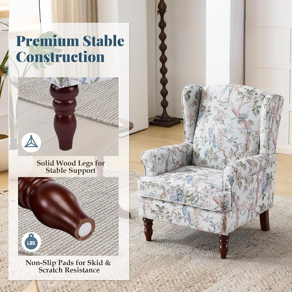 EROMMY Floral Accent Chair, Comfortable High Back Upholstered Armchair with S...