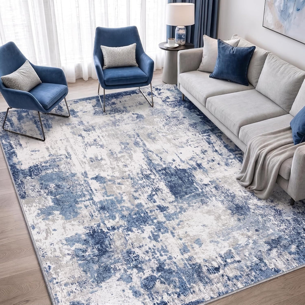 RUGIXE 5x7 ft Blue Washable Foam Area Rug, Modern Abstract for Living Room