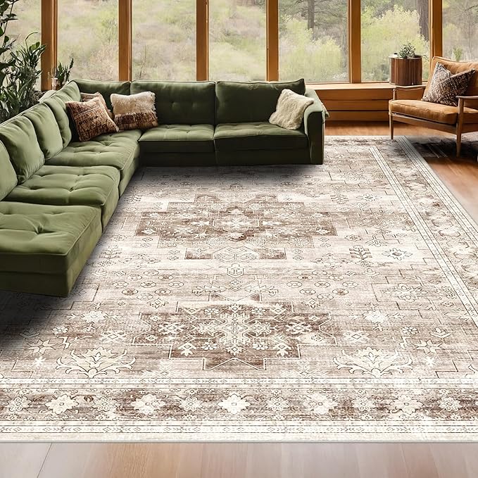 Washable Farmhouse Living Room Rug, 9x12 Area Rugs by HazoHaus