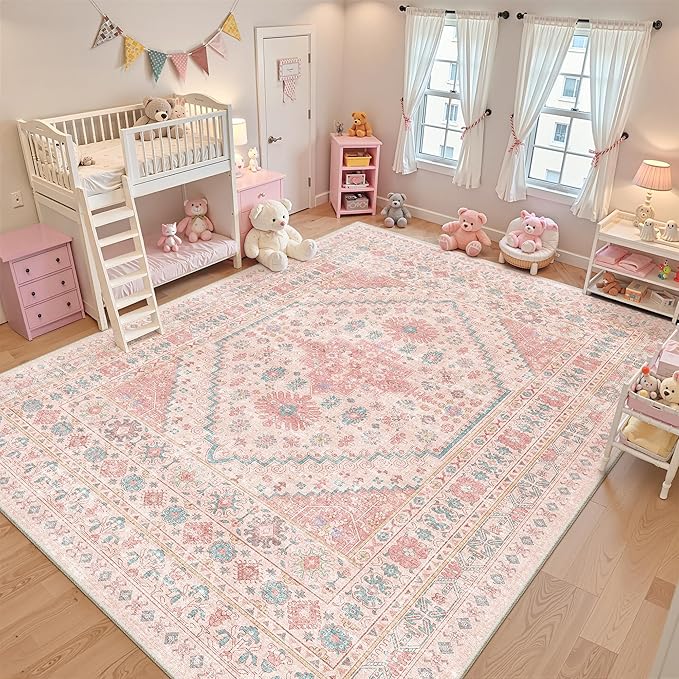 zesthome 10x12 Area Rugs for Girls Bedroom, Low Pile Machine Washable Rugs by Zesthome