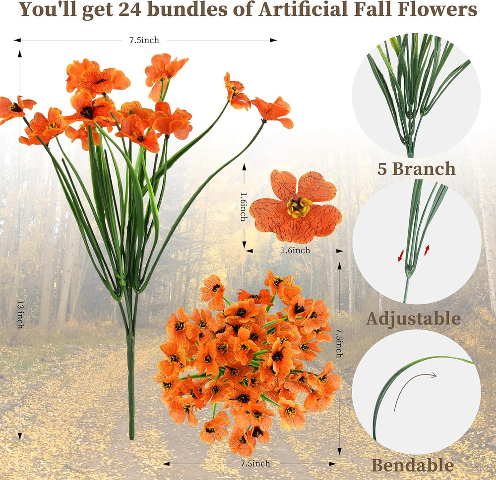 ColoPlay Artificial Mums for Outdoors, 24 Bundles Fake Flowers Fall Decor