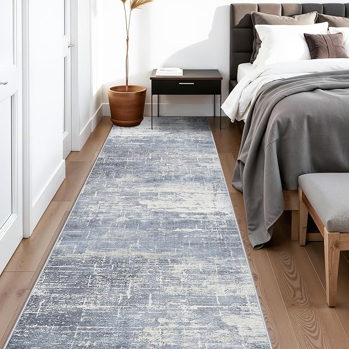 Washable Abstract 14ft Runner Rug: Non-Slip Low-Pile Rug Runner Soft Beside - Image 2