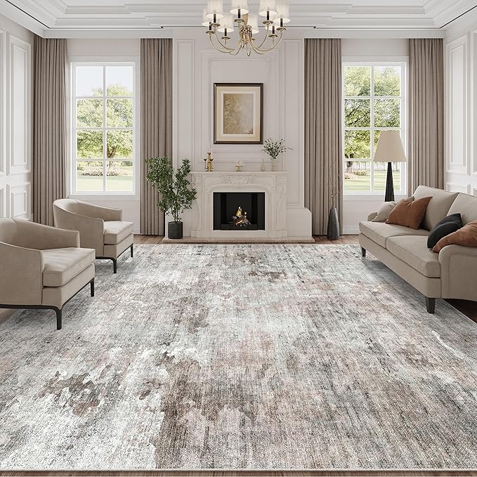 Abstract Rug 8x10 Large Living Room Rugs Neutral Modern Washable Area Rugs by Soalmost