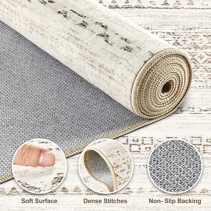 Nakagishi 5x7 Area Rugs Living Room: Washable Boho Large Neutral Soft Rug - Image 3