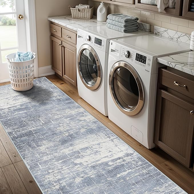 Hallway 2x10 Washable Runner Rug: Abstract Kitchen Stove Rugs Low-Pile Stain - Image 5