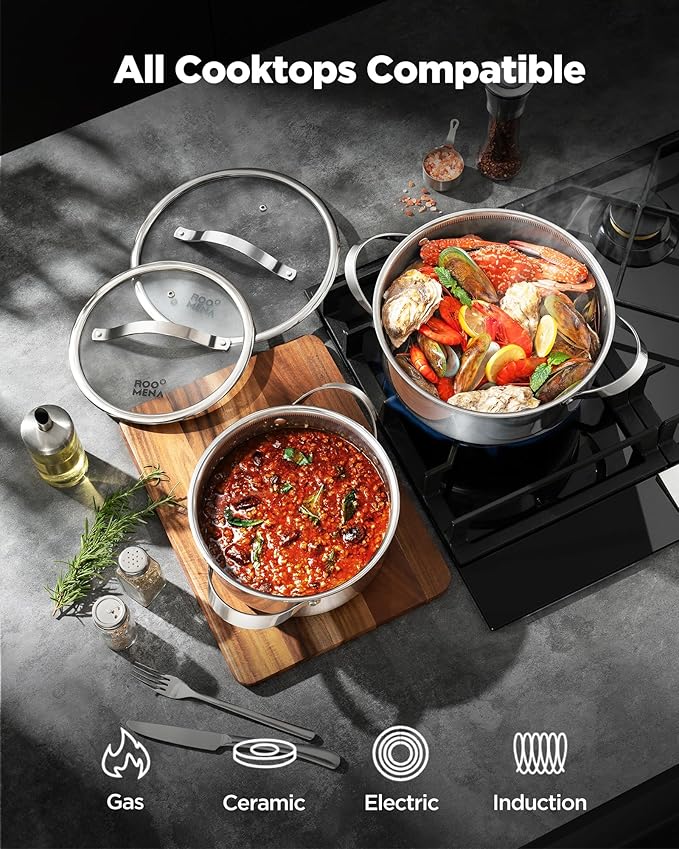 Pots and Pans Set Hybrid Stainless Steel, Dishwasher & Oven Safe, Metal Utensil - Image 4