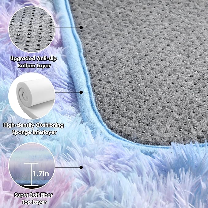 ONASAR Rainbow Rugs for Girls Bedroom, 5x8 Fluffy Bedside Throw Area Rug - Image 3