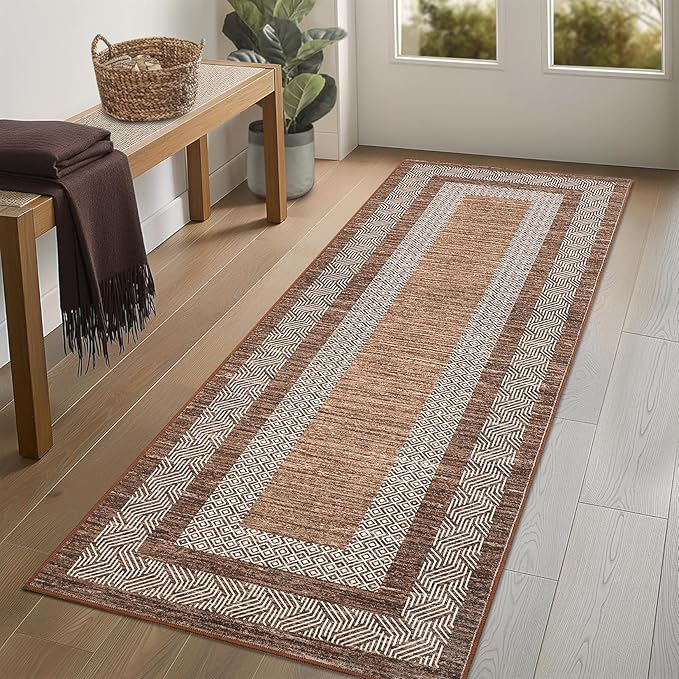 GarveeHome 2.5x8 Modern Bordered Runner Rug Soft Non Slip Washable Floor Carpet by GarveeHome