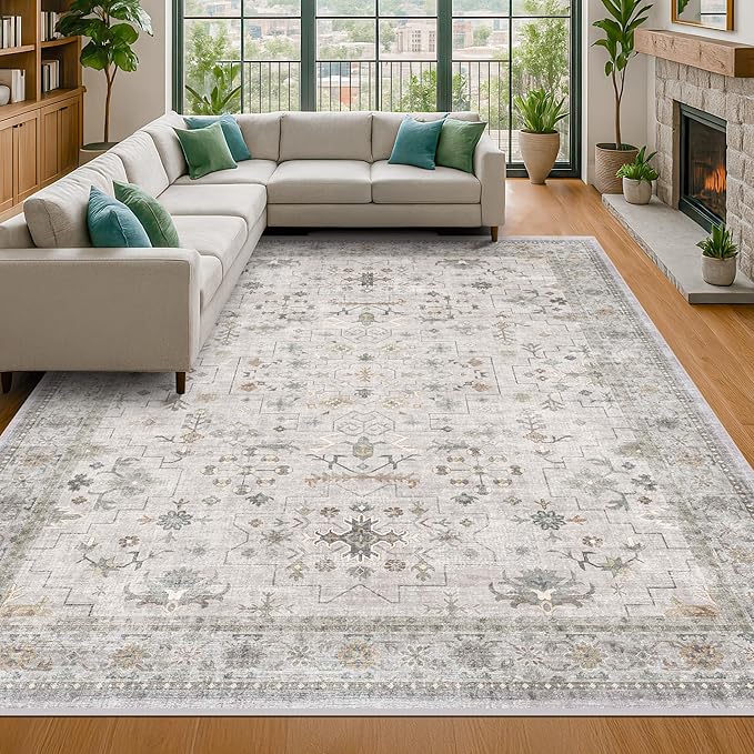 Hazo Haus Boho Light Grey Living Room Rug 8x10 by HazoHaus