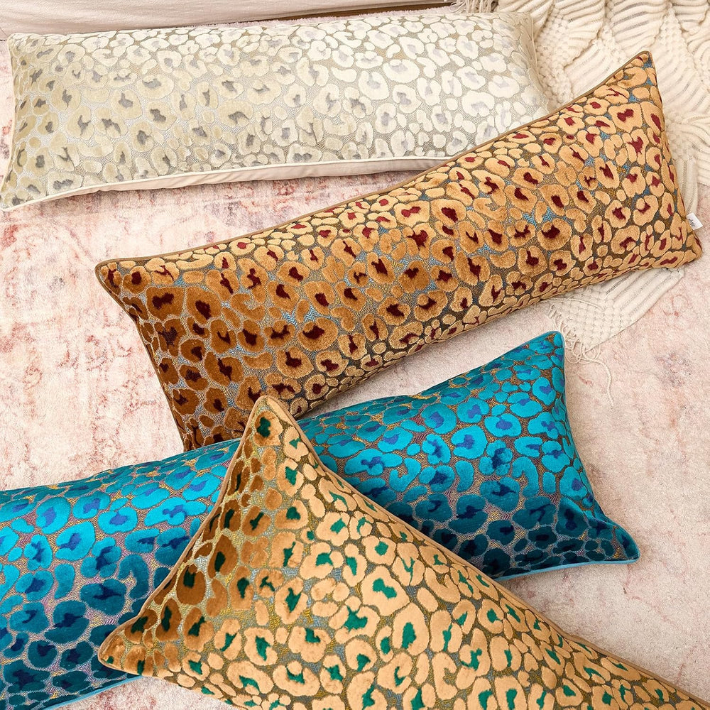 Alerfa Green Brown Floral Throw Pillow Cover 14 x 36 Inch Cut Velvet Rectange...