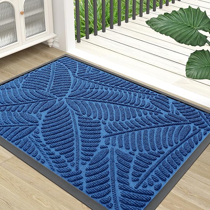 Colorxy Waterproof Doormat, Sturdy Natural Rubber Front Door Mats, Non Slip Low