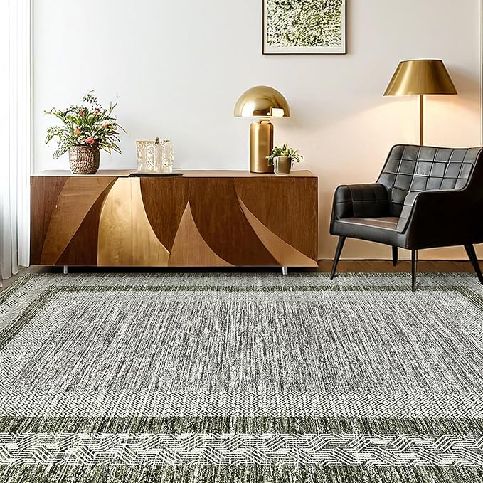 GarveeHome 9x12 Large Modern Green Area Rug Distressed Bordered Rug Soft Non - Image 2