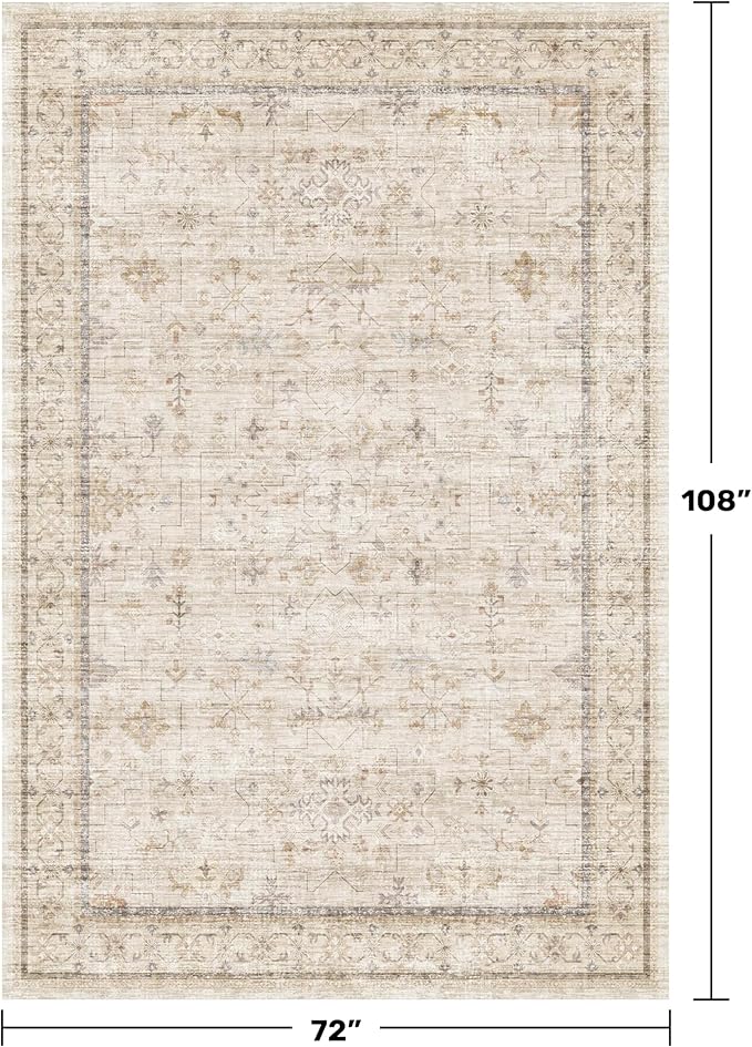 Washable Ivory 6x9 Living Room Rug, Non Slip Dinning Rugs - Image 2